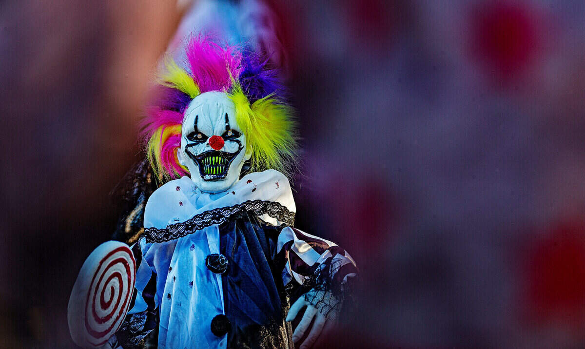 Chris Caugholan’s “Twisted Crazy Haunt” Halloween-themed event in Granbury includes a demonic circus with nearly 20 clowns on display.