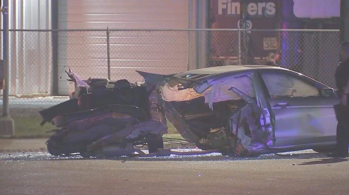A driver fleeing police crashed into a rideshare vehicle in Houston, killing two passengers in the backseat, police say.