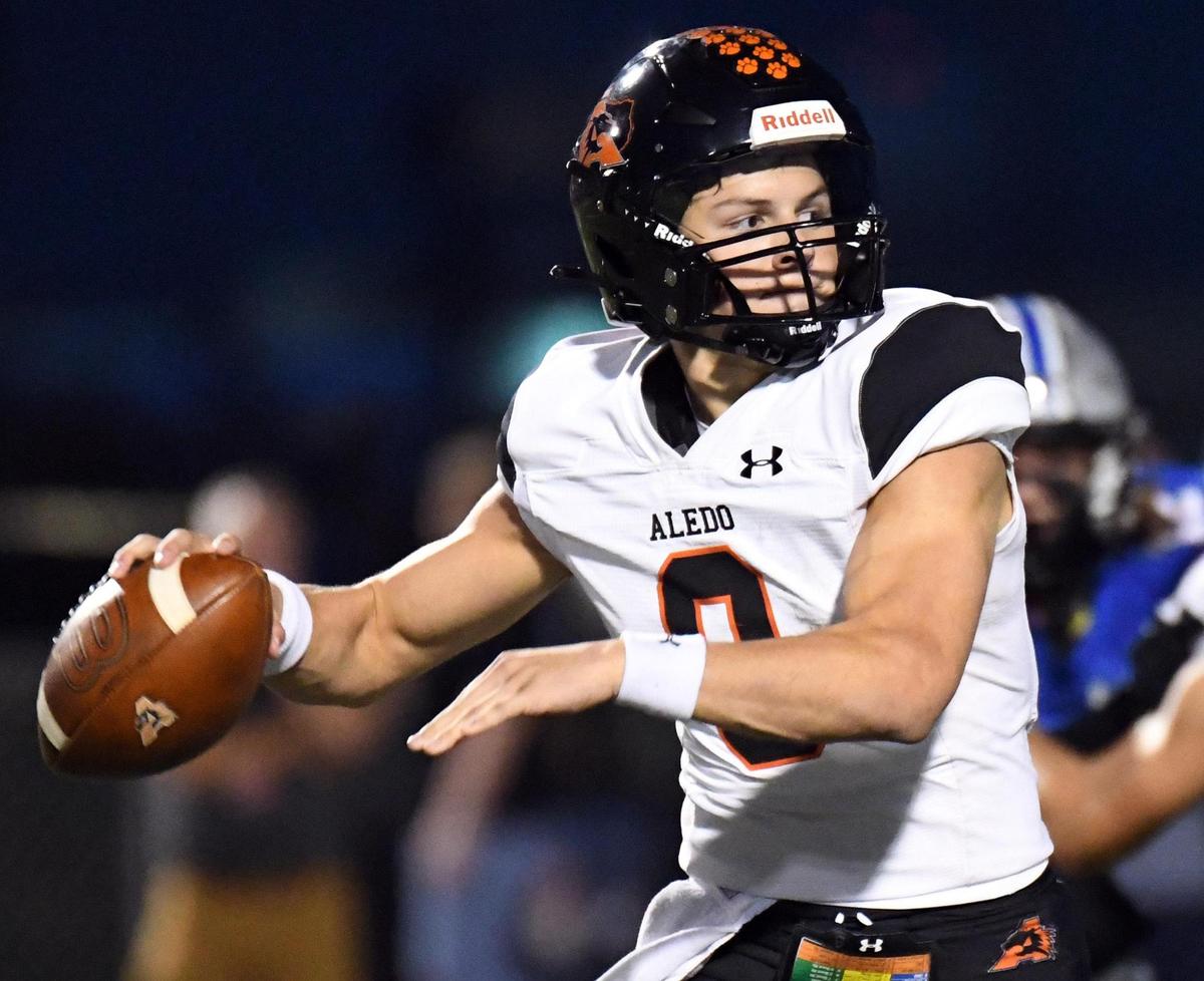 Aledo quarterback Hauss Henjy throws down the field against Centennial in the first quarter of Friday’s October 14, 2022 District 3-5A Division 1 football game at Burleson ISD Stadium in Burleson, Texas. Special/Bob Haynes