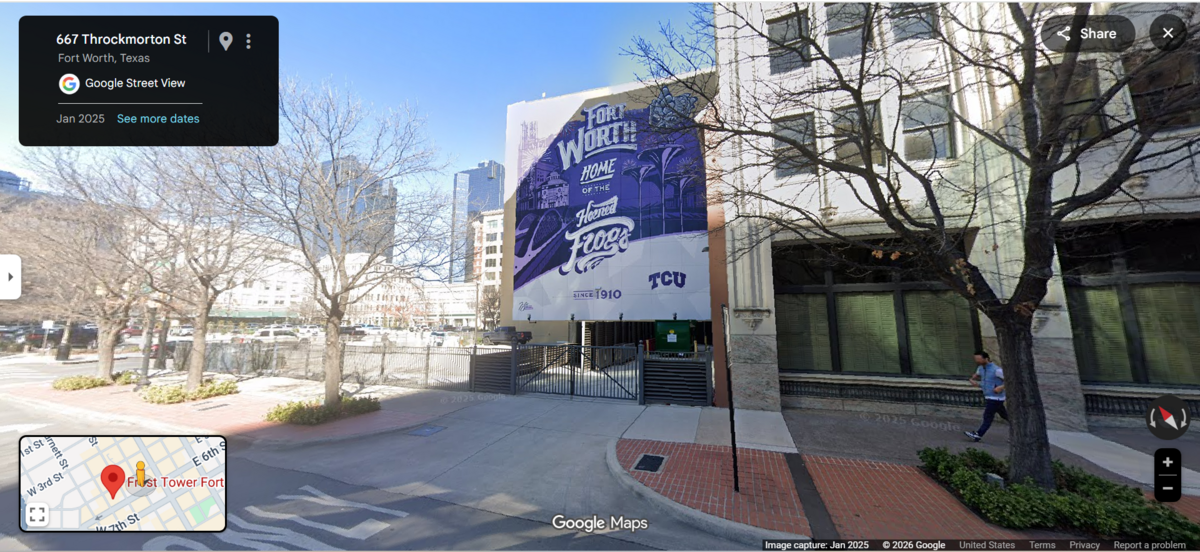 The TCU mural in downtown Fort Worth.
