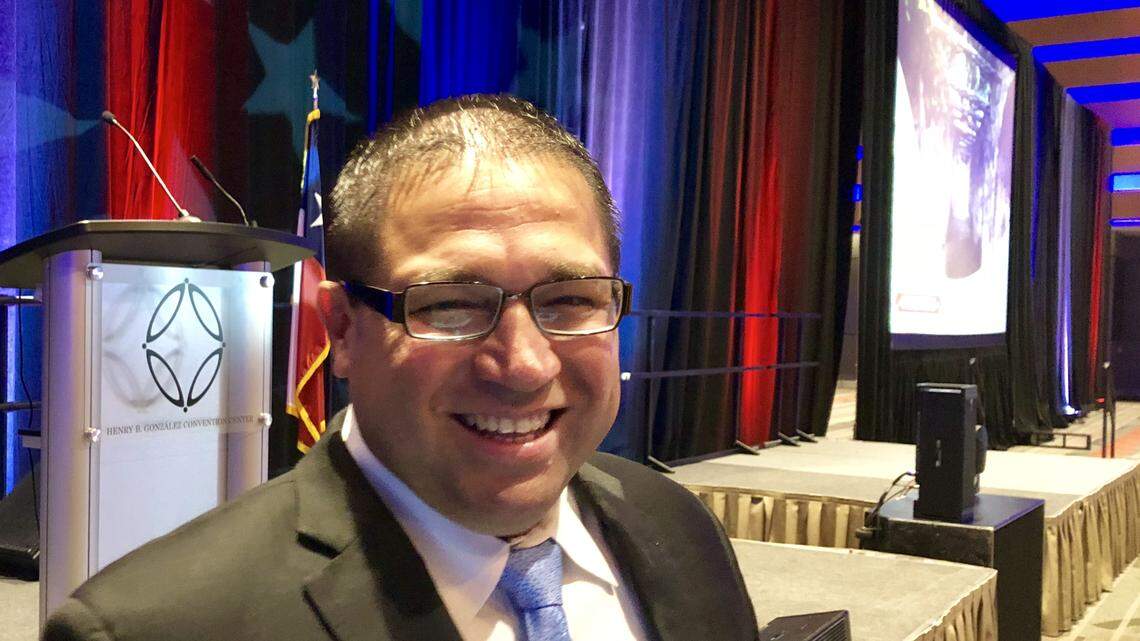 Pastor Mark Gonzales of Glenn Heights, leader of the Hispanic Action Network, at the 2018 Texas state Republican Party convention in San Antonio.