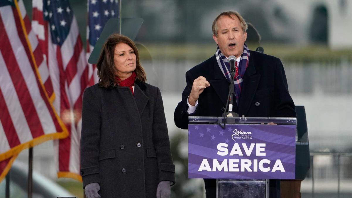 Texas Attorney General Ken Paxton, pictured here at a Washington, D.C. rally on Jan. 6, 2021, issued a legal opinion in February that certain types of health care for transgender youth should be classified as child abuse.