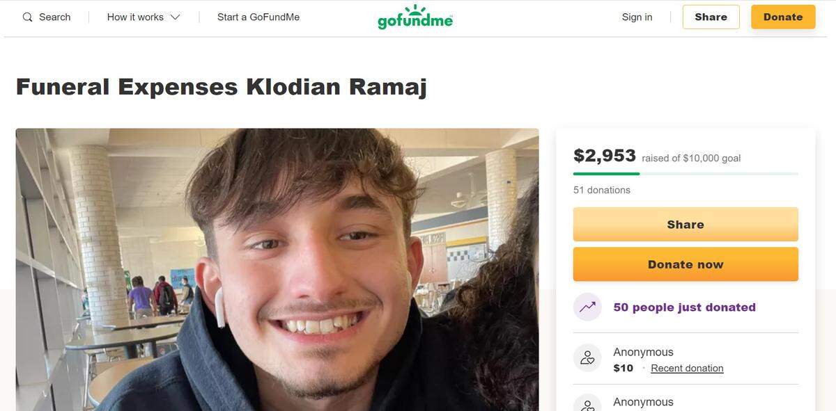 A GoFundMe fundraiser was created for the family of Watauga, Texas shooting victim Klodian Ramaj, 17, who was killed Saturday afternoon, March 12, 2022.