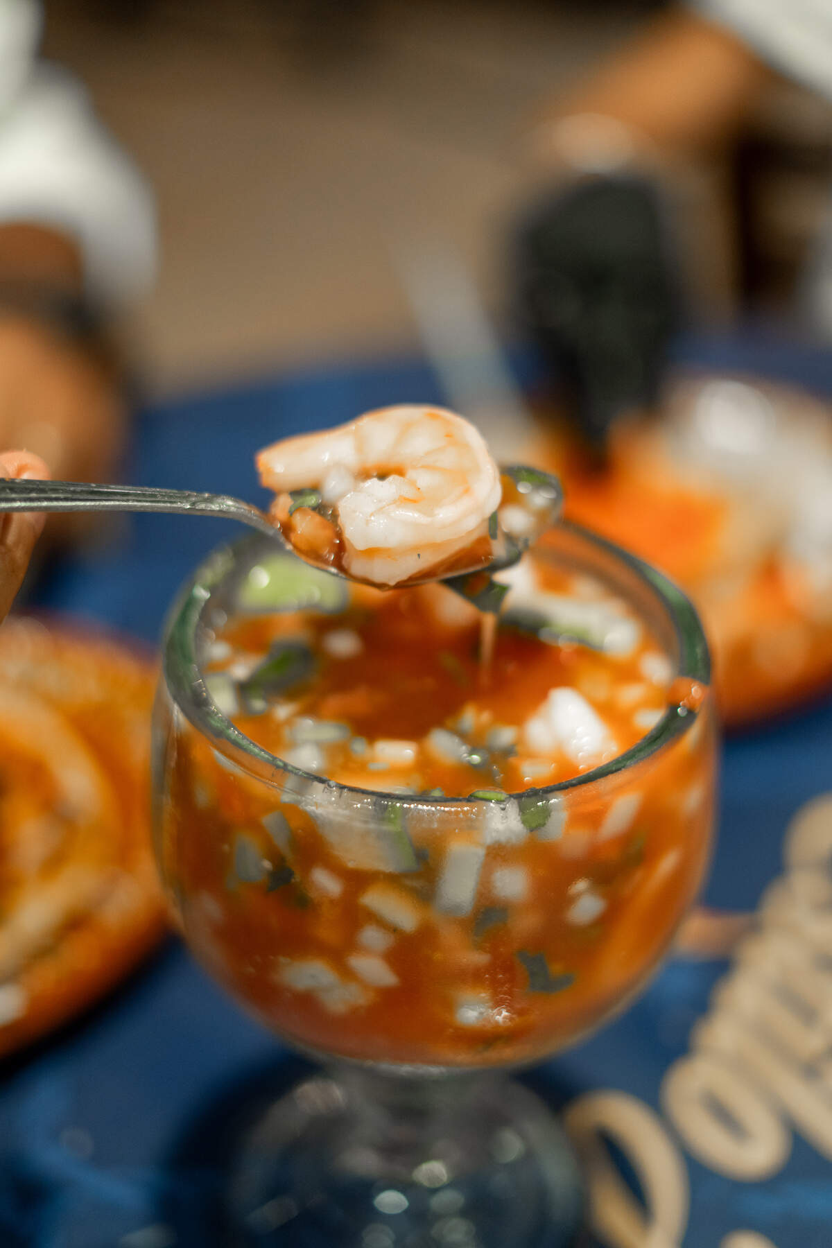 Fresh shrimp served in a cocktail sauce at Mariscos Cortez, a new seafood restaurant from the family behind Birrieria y Taqueria Cortez.