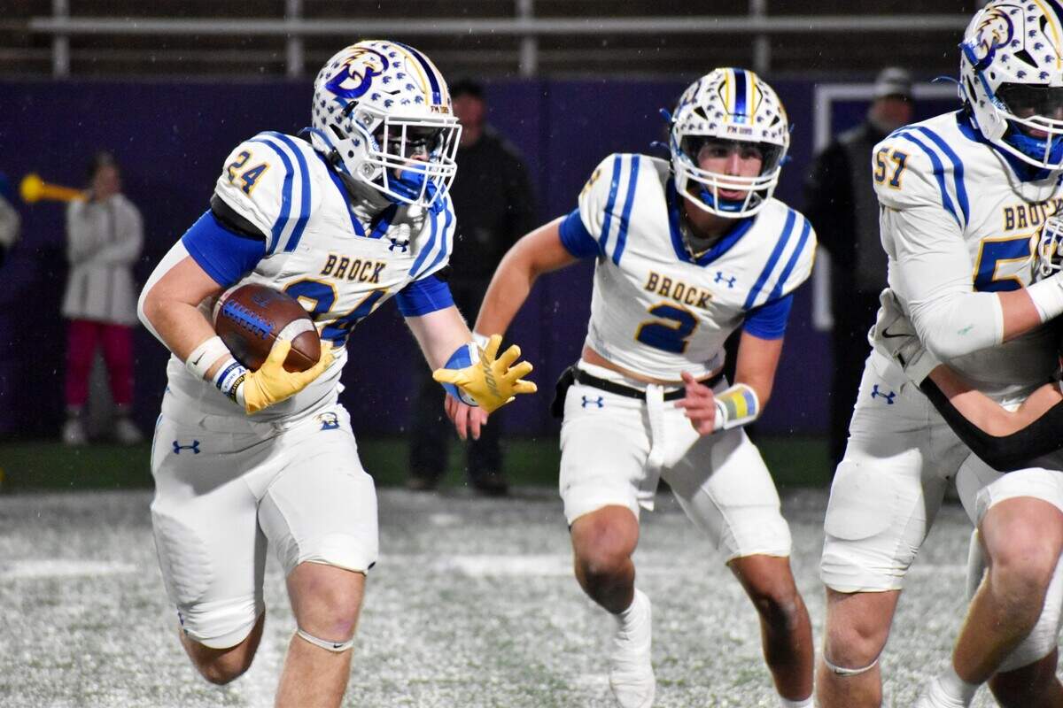 Brock running back Bryer McDonald runs toward the end zone in the first quarter of a UIL football Class 4A Division II regional final against Graham at Tarleton Memorial Stadium on Friday, Dec. 6, 2024.