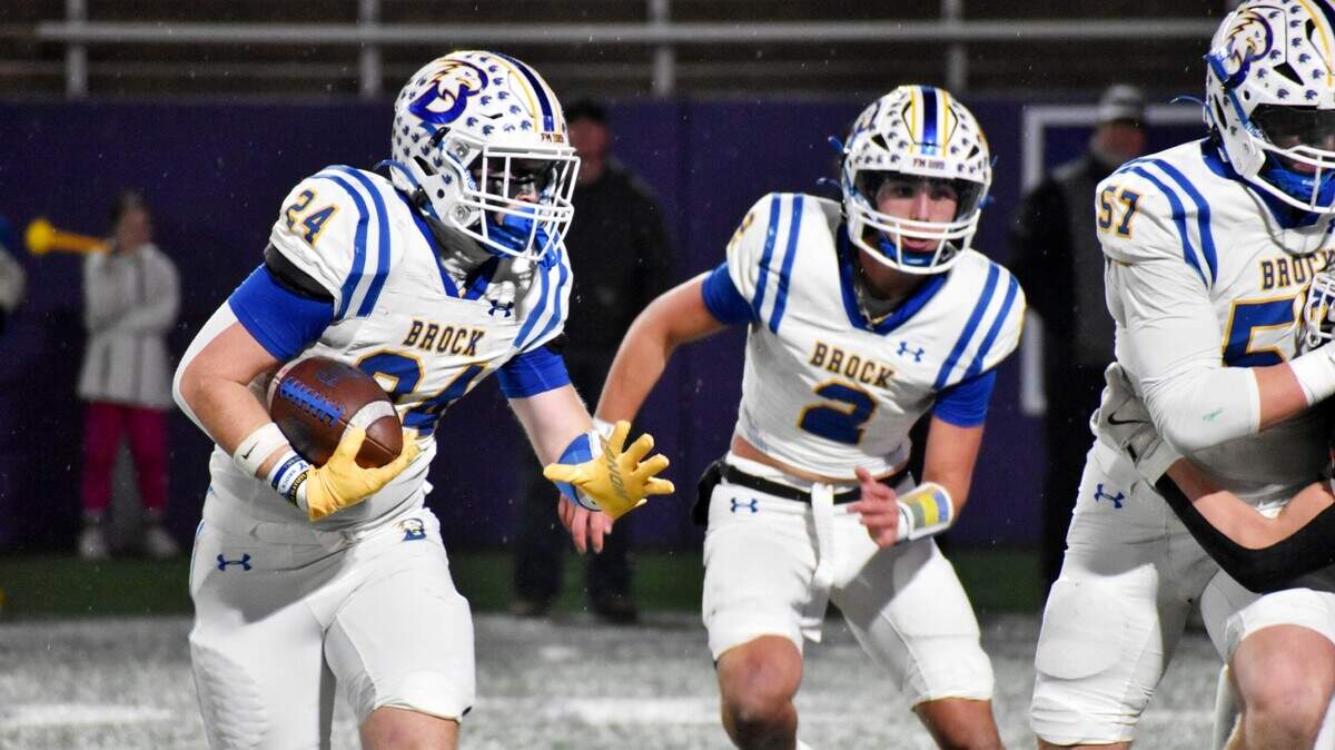 Brock running back Bryer McDonald runs toward the end zone in the first quarter of a UIL football Class 4A Division II regional final against Graham at Tarleton Memorial Stadium on Friday, Dec. 6, 2024.