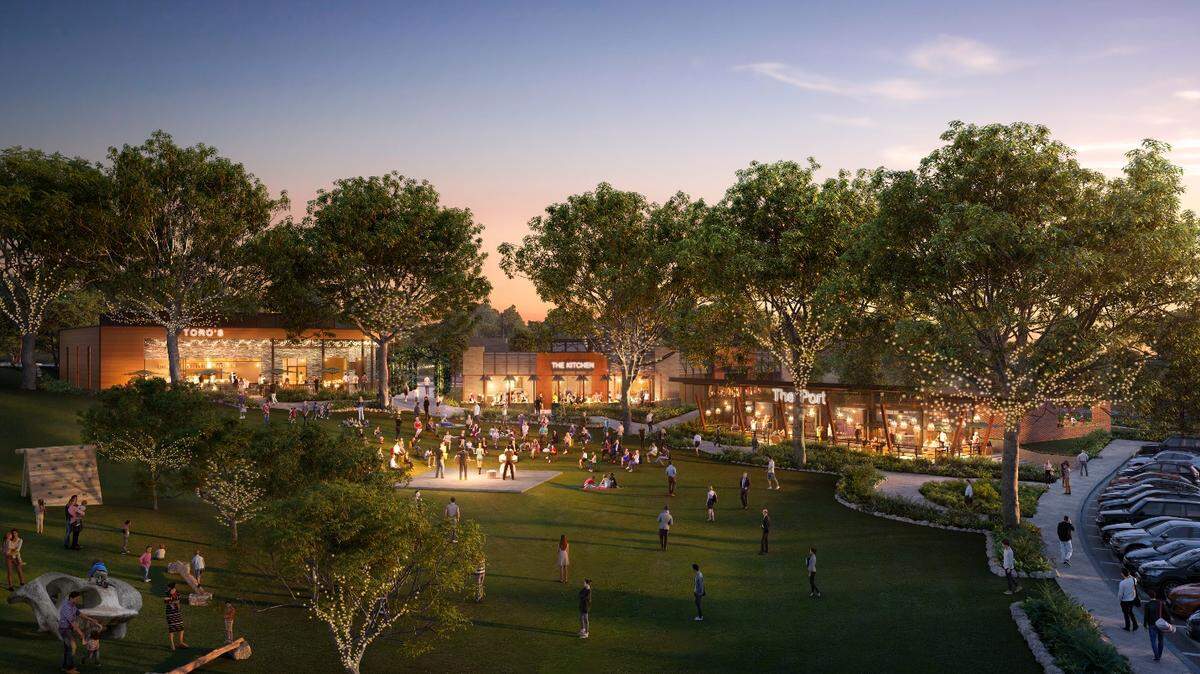 A community lawn and stage will highlight Keller Center Stage, a development of shops and apartments under construction at U.S. 377 at Mount Gilead Road in Keller. 