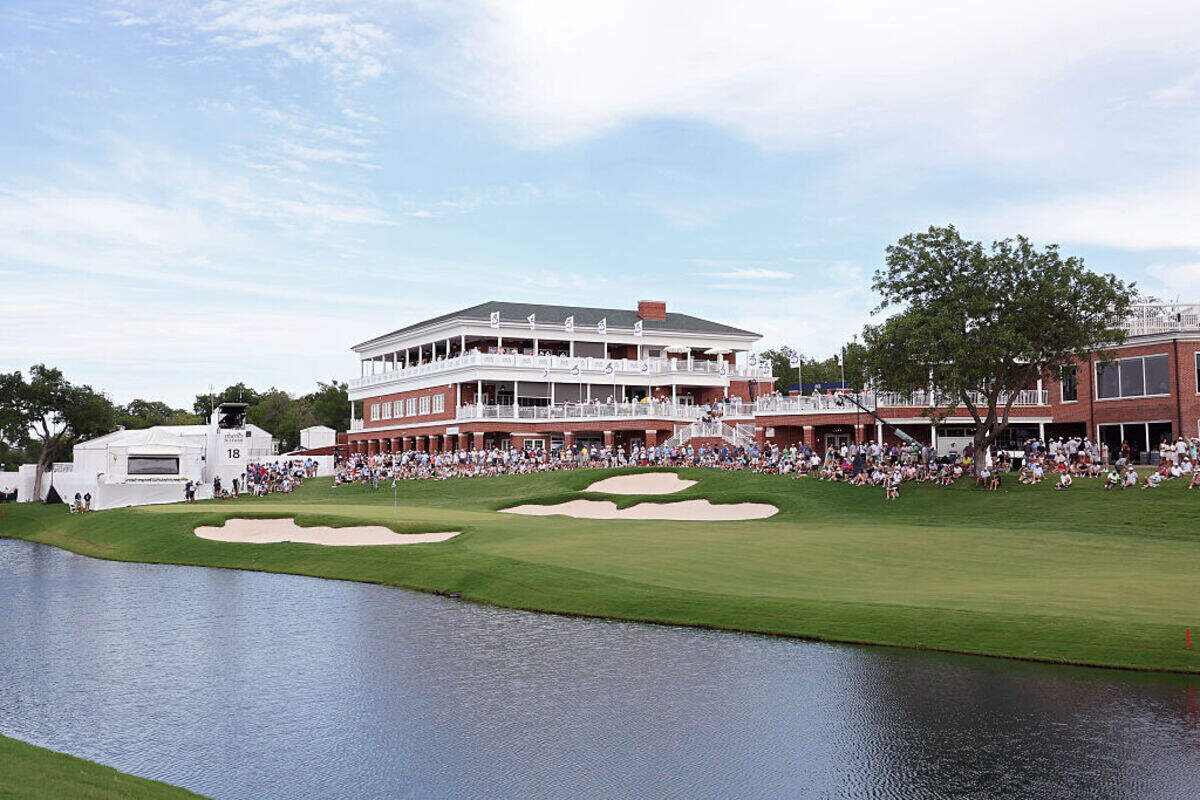 A view of the 18th hole during the third round of the Charles Schwab Challenge at Colonial Country Club in May.
