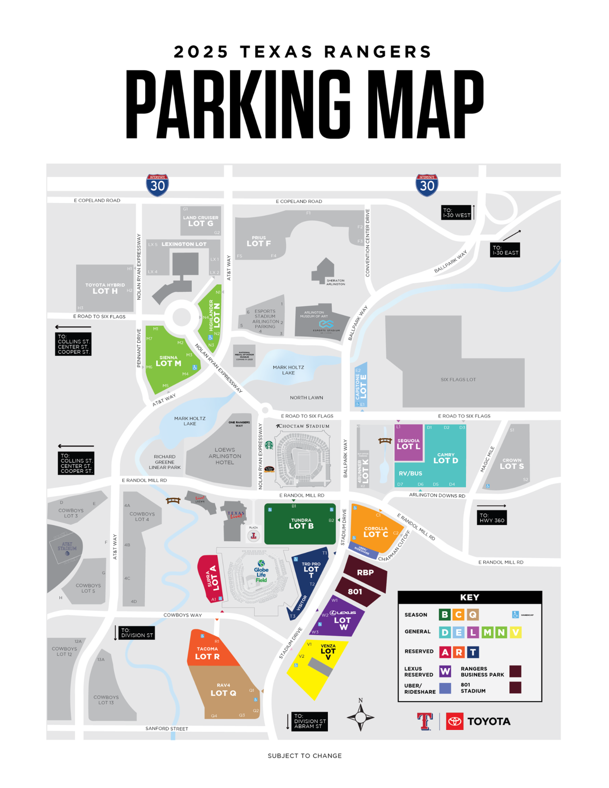 The parking map for the Texas Rangers’ 2025 season.