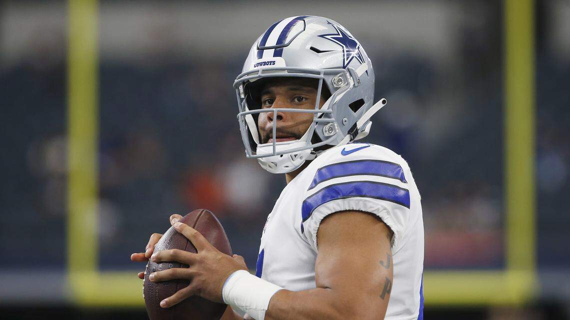 Cowboys quarterback Dak Prescott threw for 89 yards on 4 of 9 passing, which included completions of 31 and 37 yards but Dallas has been held to two field goals and trail the Detroit Lions 10-6 at the half.