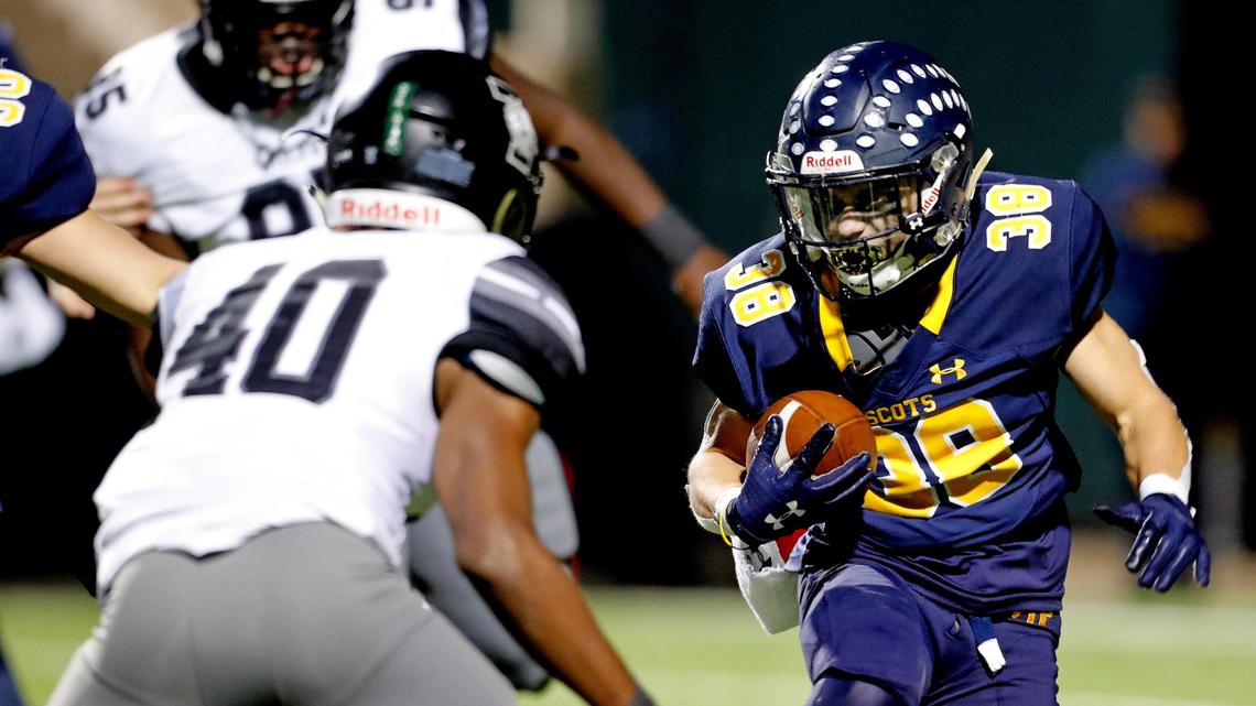 Timberview defensive back Alec Ndiaye (40) zeros in on Highland Park running back Hunter Heath (38) for a loss of yardage during the second half of a high school football game at Highlander Stadium in Highland Park, Texas, Friday, Nov. 8, 2019.