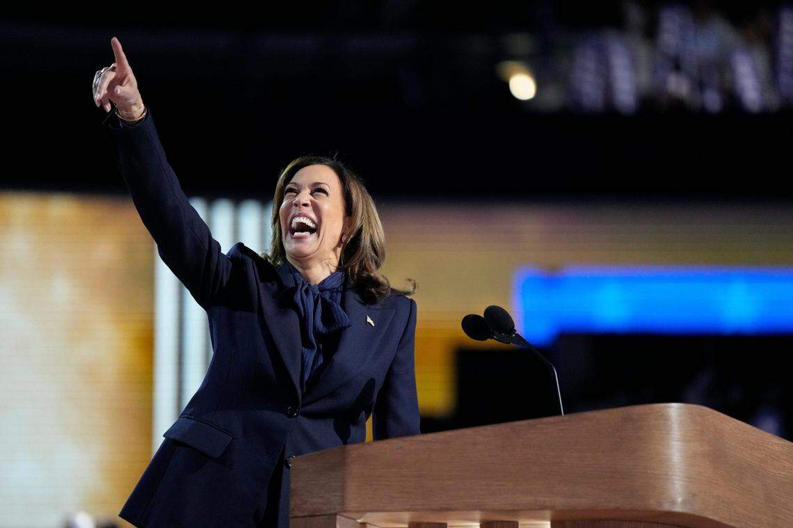 Kamala Harris delivers her acceptance speech Thursday at the Democratic National Convention at the United Center in Chicago.