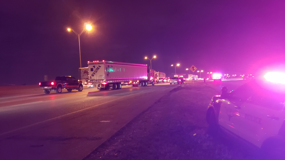 An auto-pedestrian accident on Loop 820 near Campus Drive late Wednesday night shut down the eastbound traffic lanes, police said.