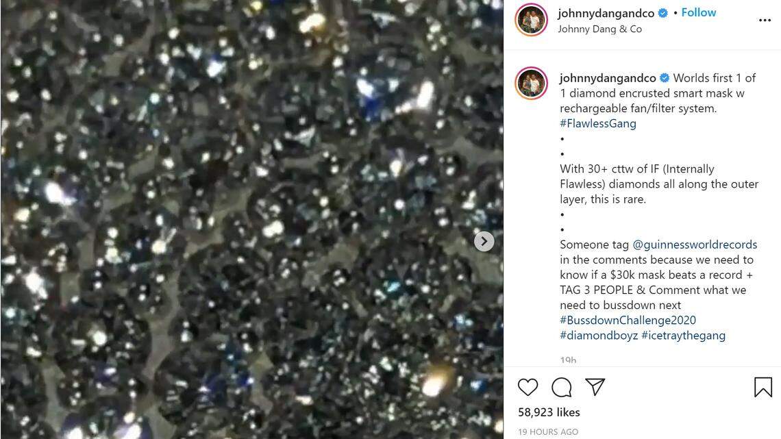 Celebrity jeweler Johnny Dang showed off his newest creation — a diamond face mask — in a video on Instagram.