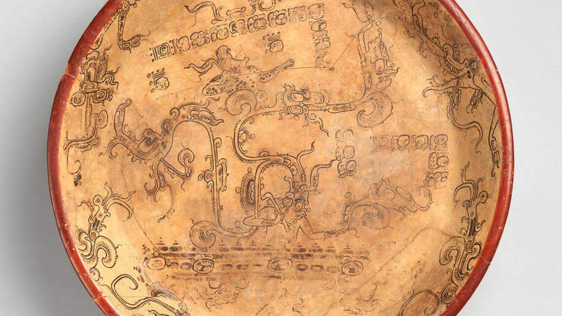 Tripod plate with a mythological scene Maya, Mexico or Guatemala Late Classic period, 7th–8th century ceramic.