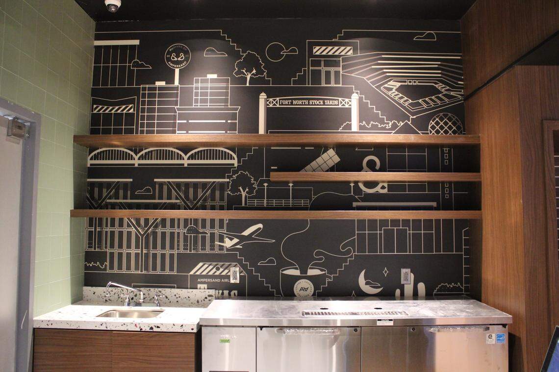 One of the murals in Ampersand’s DFW store show glimpses of the Stockyards and the original Ampersand locations.