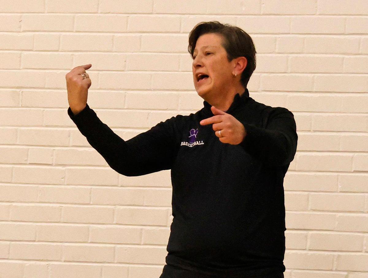 Paschal head coach Shannon Brown signals in a play during a UIL girls basketball game at O.D. Wyatt High School in Fort Worth, Texas, Friday, Jan. 24, 2025.