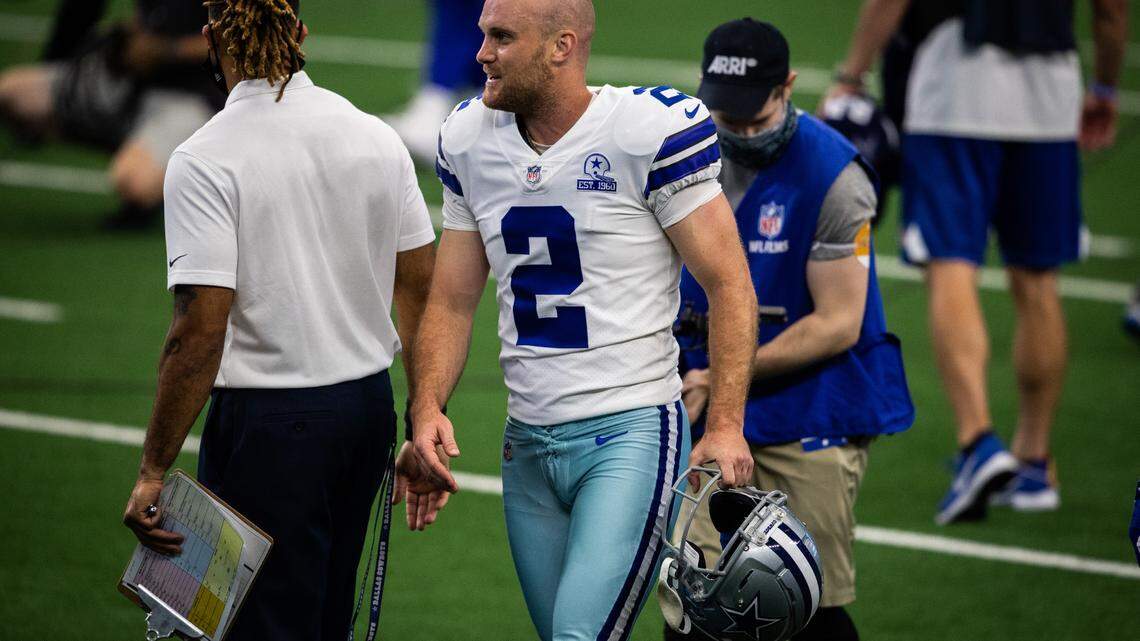 Cowboys Greg Zuerlein kicked a field goal that won the game over the Falcons Sunday, Sept. 20, 2020, at At&t Stadium.