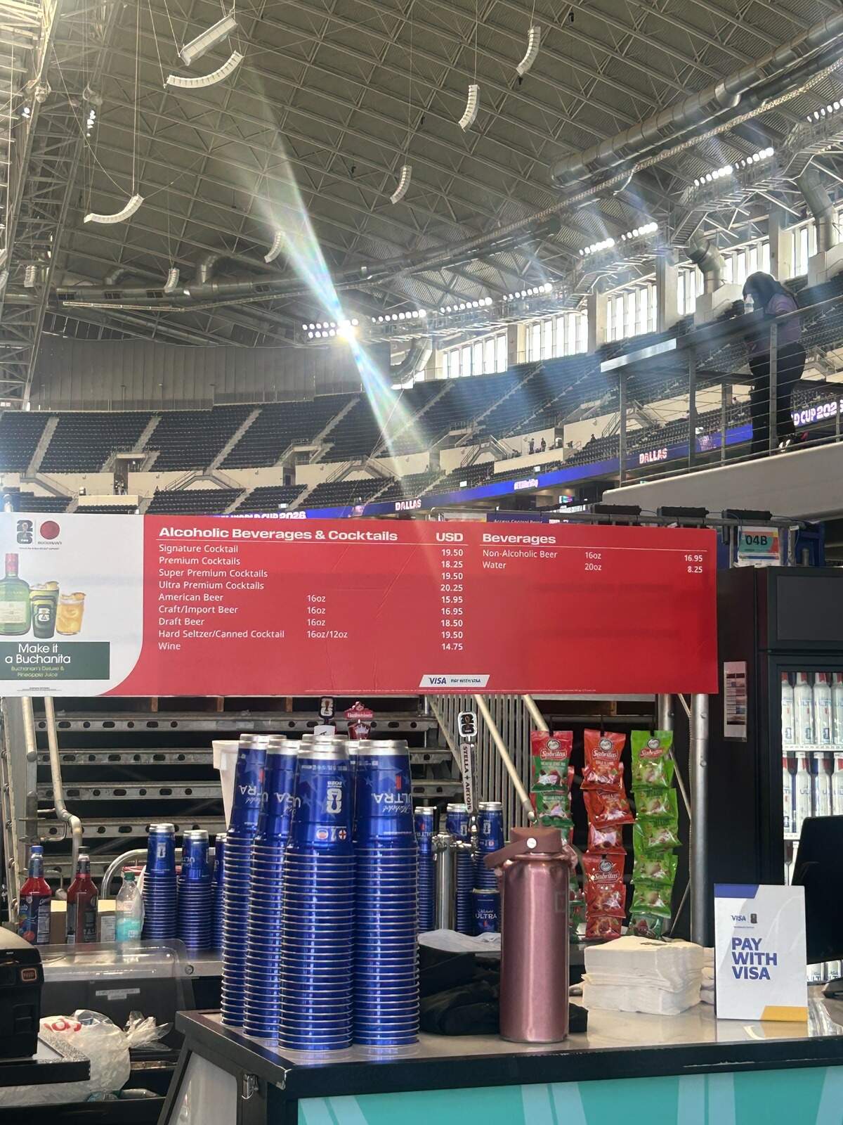 Various drink prices at AT&T Stadium ahead of the 2026 World Cup match between England and Croatia on Wednesday, June 17.
