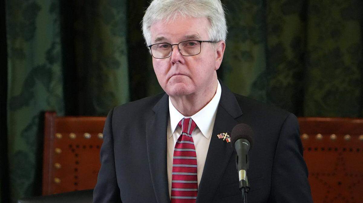 May, 26, 2023; Austin, Texas, USA; Lt. Gov. Dan Patrick presides in the Senate Chamber at the Capitol on Friday May 26, 2023. The Texas House is set for debate on whether to impeach and suspend Attorney General Ken Paxton from office over allegations of bribery, unfitness for office and abuse of public trust. Mandatory Credit: Jay Janner-USA TODAY NETWORK