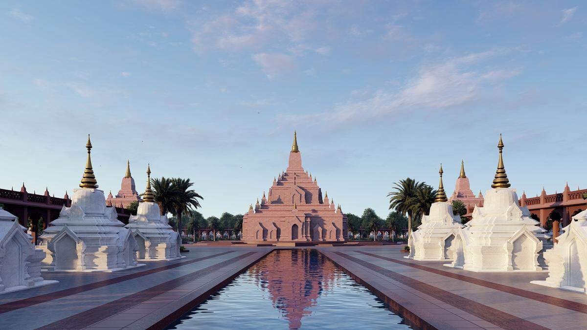 An architectural rending of a 14-acre, $100 million expansion of the Huong Dao Temple near Stop Six, which began construction during a ceremony on Sunday.