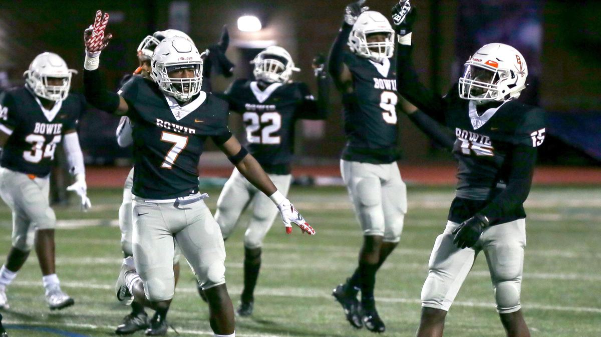 Arlington Bowie celebrates their victory over Arlington, 21-20, Friday night, October 11, 2019 played at Wilemon Field in Arlington, TX.