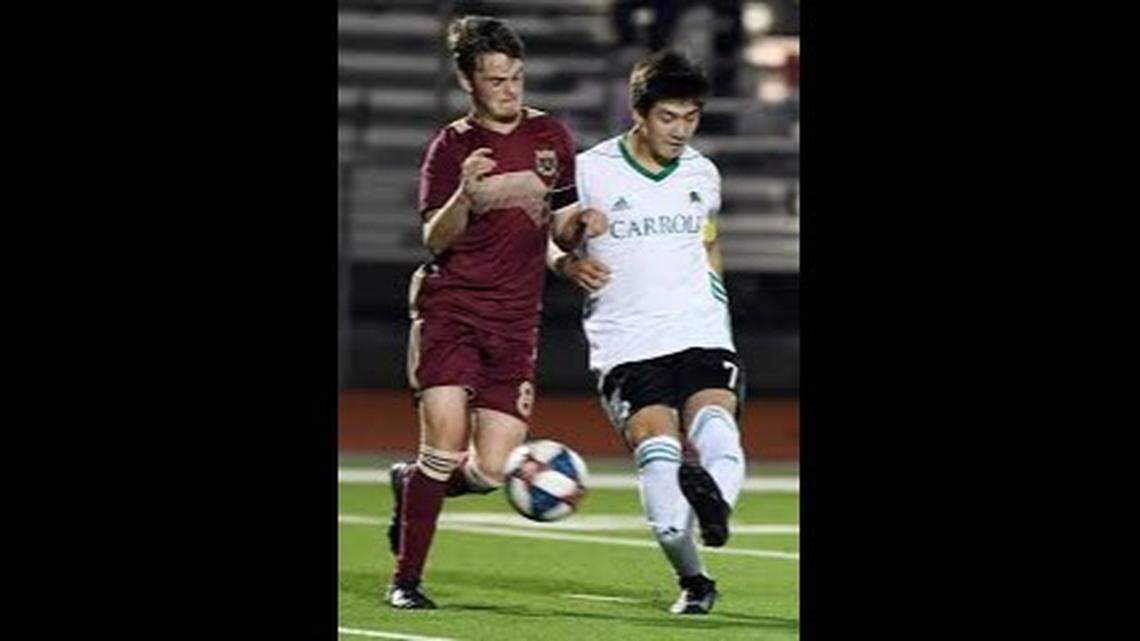 Southlake Carroll’s Robbie Pino, right, was named all-area player of the year after recording 19 goals and 18 assists.