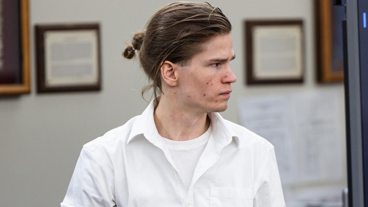Defendant Carl Brewer, 25, enters the courtroom for his capital murder trial at the Tim Curry Criminal Justice Center in Fort Worth on May 29, 2024. He was accused of shooting to death his adoptive parents, Troy Brewer and Mary Brewer, in November 2016 in Crowley. He was found guilty of murder in his father’s death and sentenced to 60 years.