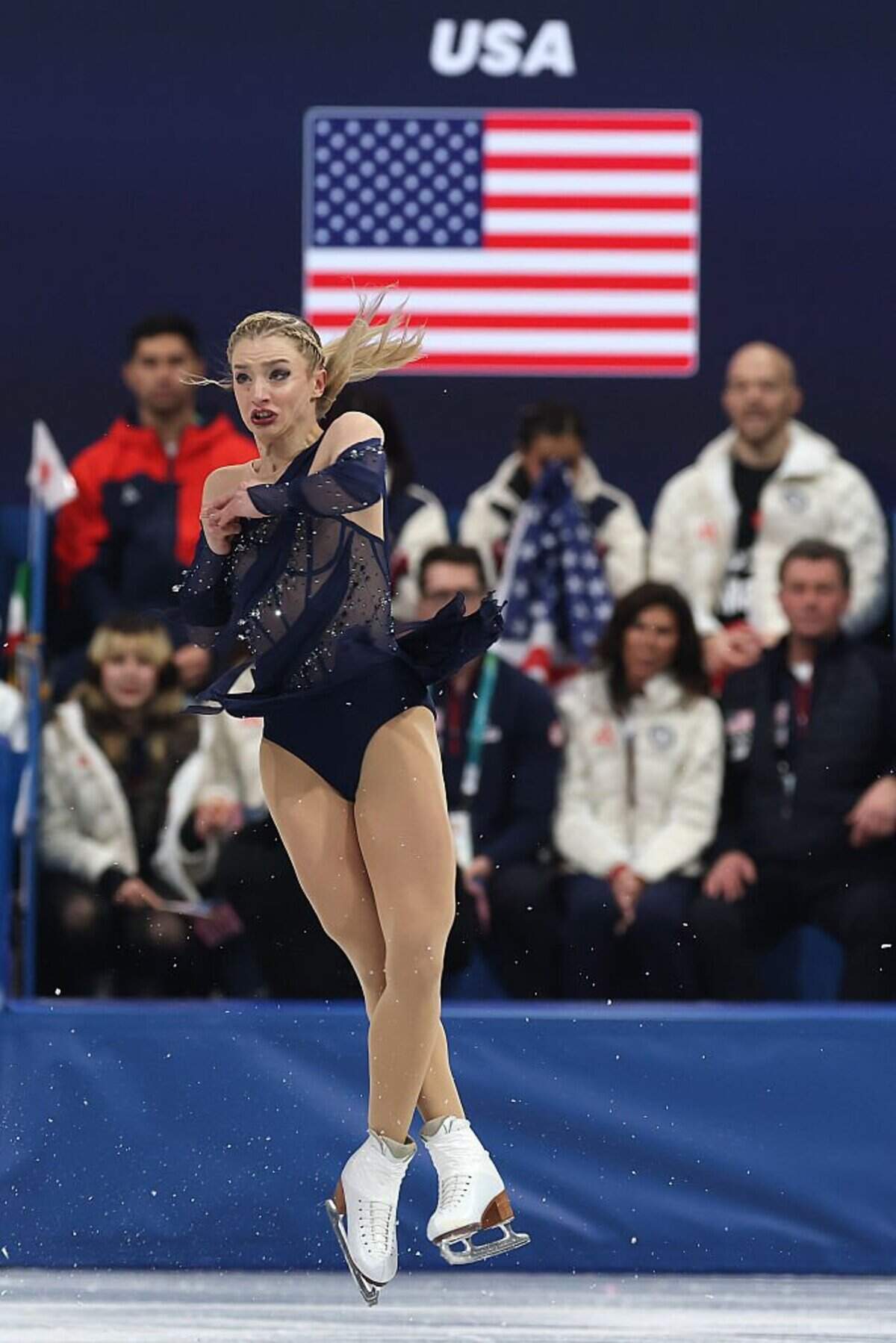 MILAN, ITALY - FEBRUARY 08: Amber Glenn of Team United States competes in Women Single Skating - Free Skating on day two of the Milano Cortina 2026 Winter Olympic games at Milano Ice Skating Arena on February 08, 2026 in Milan, Italy. (Photo by Jamie Squire/Getty Images)