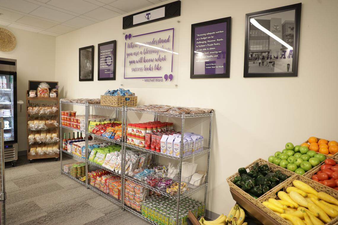 Inside of The Purple Pantry at Tarleton State University Fort Worth campus which was unveiled in January. A self serving pantry which also allows students to discreetly resolve their food insecurity needs.