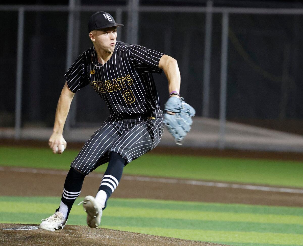 Benbrook pitcher Maverick Mills receives Martinez after Martinez reached his pitch count during a UIL District 4A Region 2 Quarterfinals at Coppell Baseball Complex in Coppell, Texas, Friday, May 17, 2024.