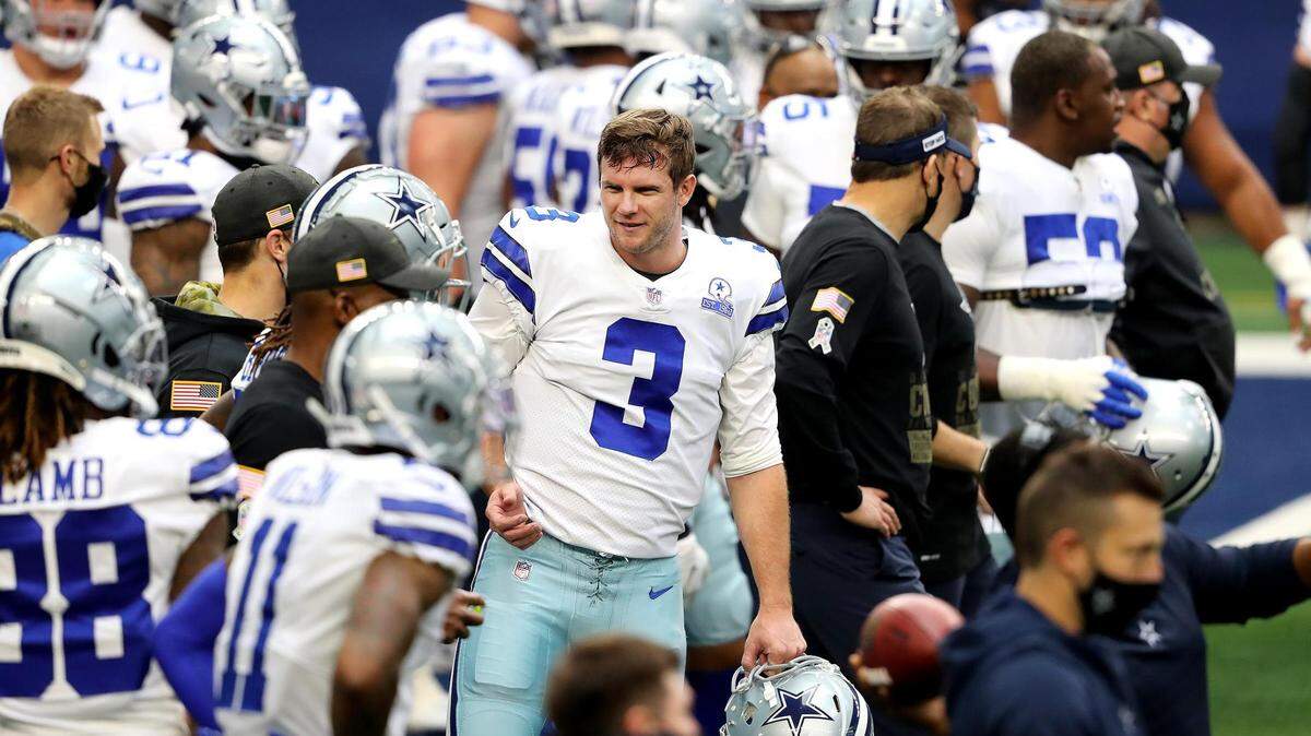 Dallas Cowboys quarterback Garrett Gilbert warms up before the start of the game against the Pittsburgh Steelers on Sunday, November 8, 2020, at AT&T Stadium in Arlington.