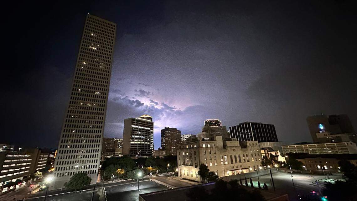 A thunderstorm moving toward downtown Fort Worth from the north on Friday, Sept. 8, 2023.