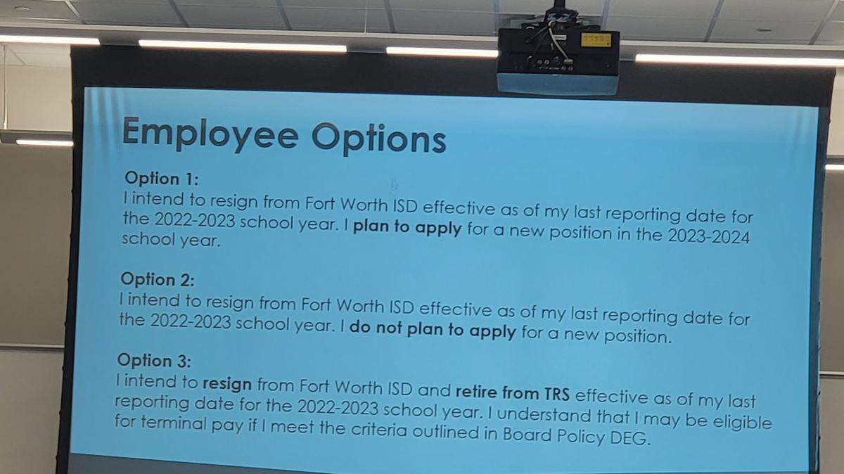 An unspecified number of Fort Worth ISD employees were told Friday, March 10, 2023, that they must resign from the positions they hold this school year and decide whether they want to reapply for new positions for the 2023-24 year.