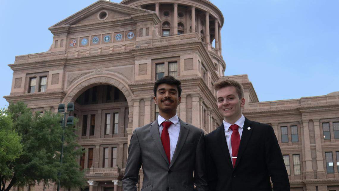 Sahaj Singh, 17 and Cameron Waltz, 17, established a political action committee to promote civil bipartisan political discourse. The two Carroll Senior High School students are pictured here in April when they visited the state capitol during a school trip.