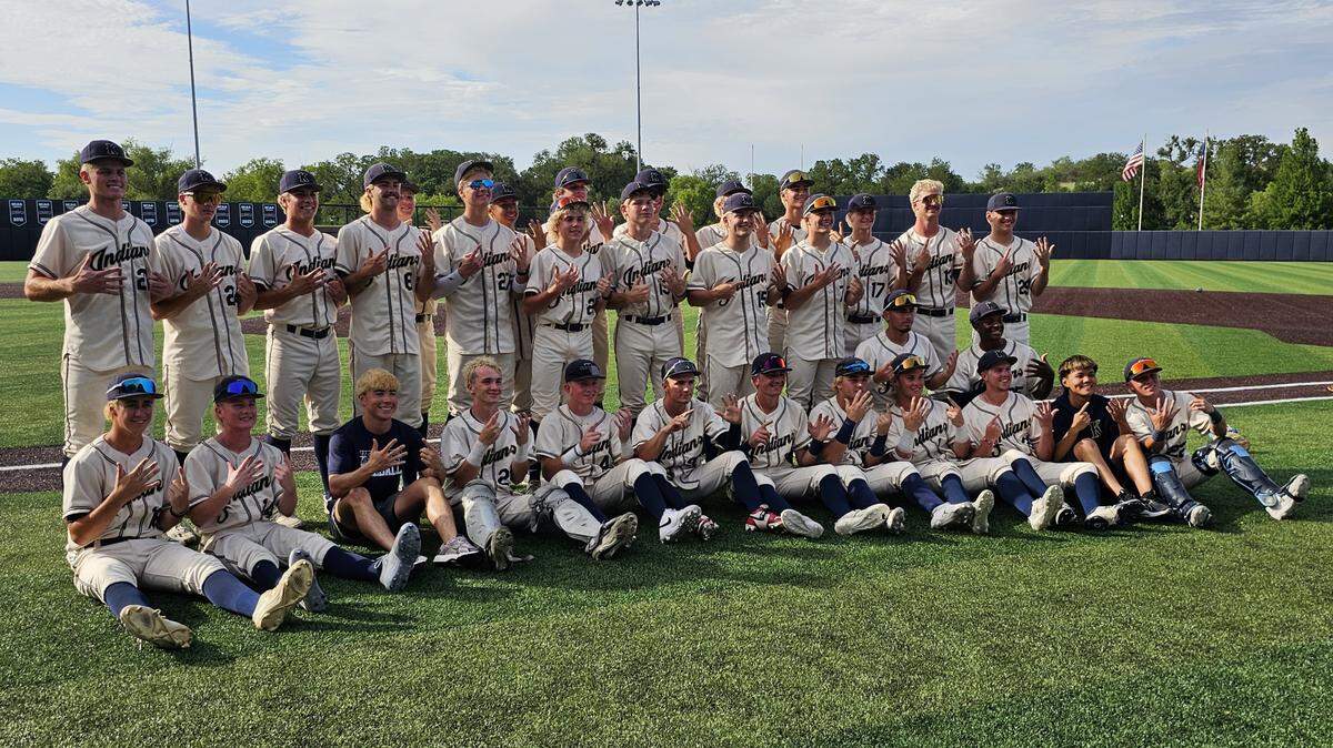 The Keller baseball team poses after winning Game 3 against Rockwall in their UIL Class 6A Division I state semifinal series on Saturday, May 30, 2026, at Horner Ballpark on the campus of Dallas Baptist University in Dallas, Texas.