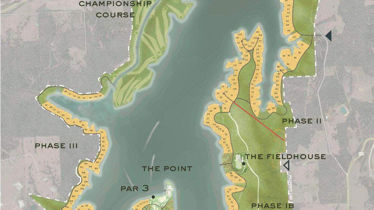 This map shows the planned “Freestone” community that developer Todd Interests plans to build at Fairfield Lake, including on land that is currently used as a state park.