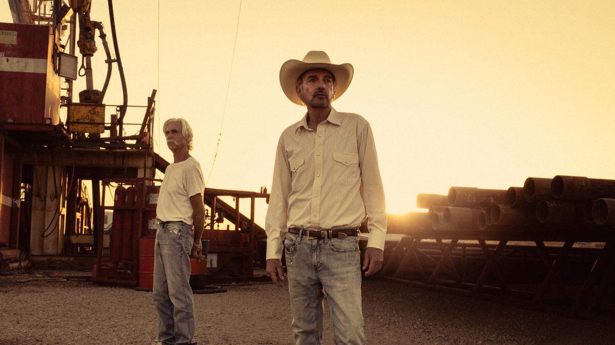 Sam Elliott as T.L. and Billy Bob Thornton as Tommy in “Landman” episode 10, season 2, streaming on Paramount+.