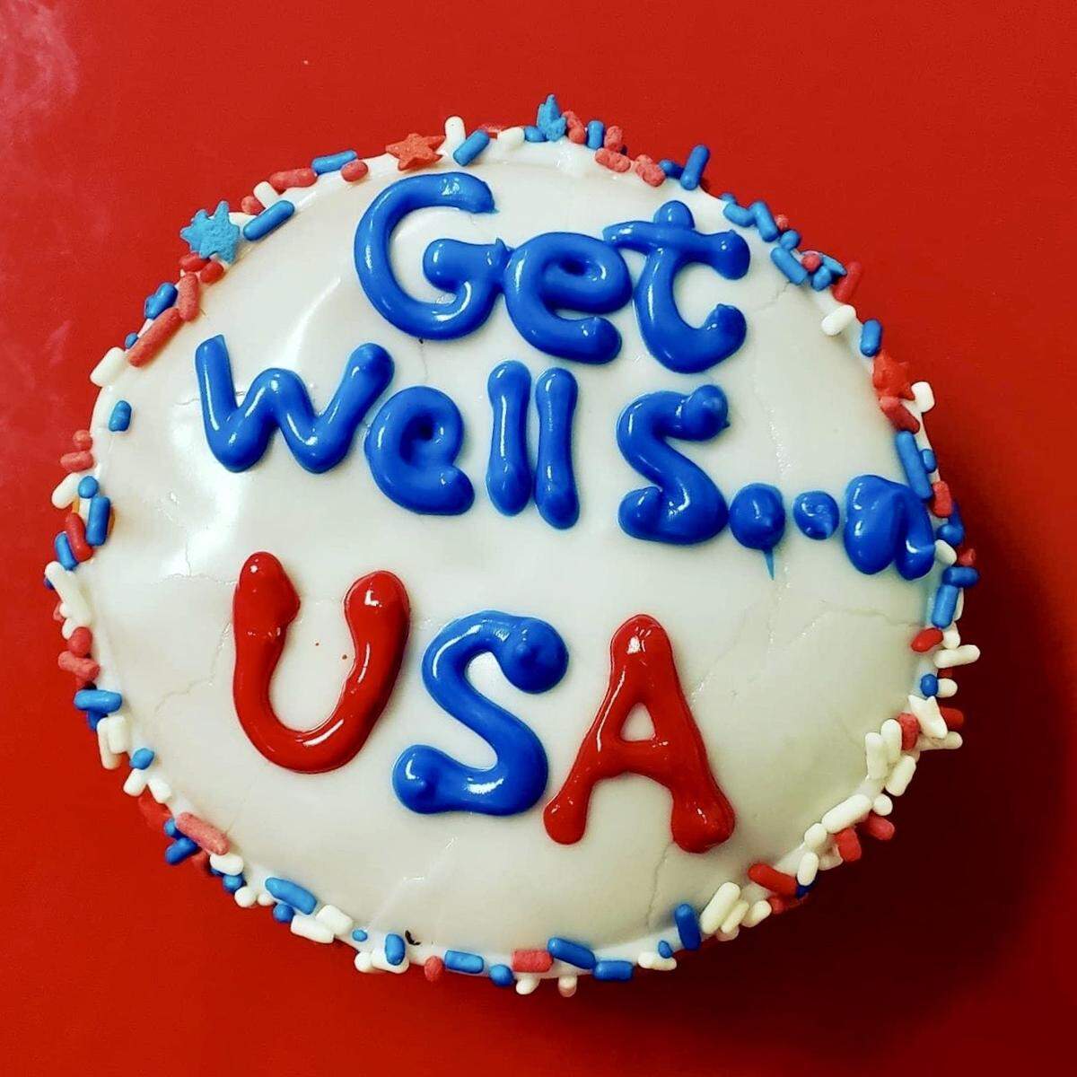 A special A & H Donuts “Get Well” cake during the coronavirus pandemic.