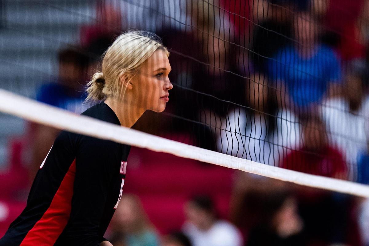 Reagan Engler waits for the serve during a district match between Colleyville Heritage and Grapevine at Grapevine High School on October 4th 2022.