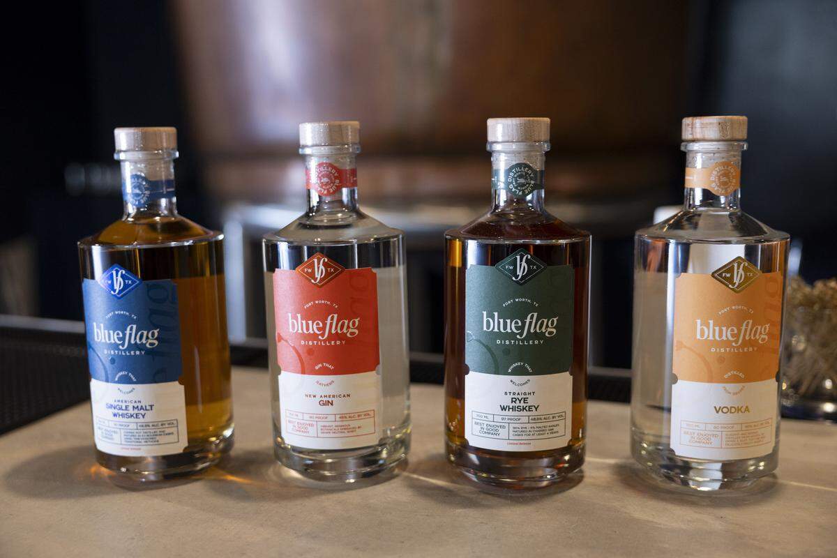 Blue Flag Distillery produces American single malt whiskey, gin, beer and other spirits, on Thursday, May 7, 2026 in Fort Worth, Texas. The distillery is located in the former Rahr and Sons Brewing space.