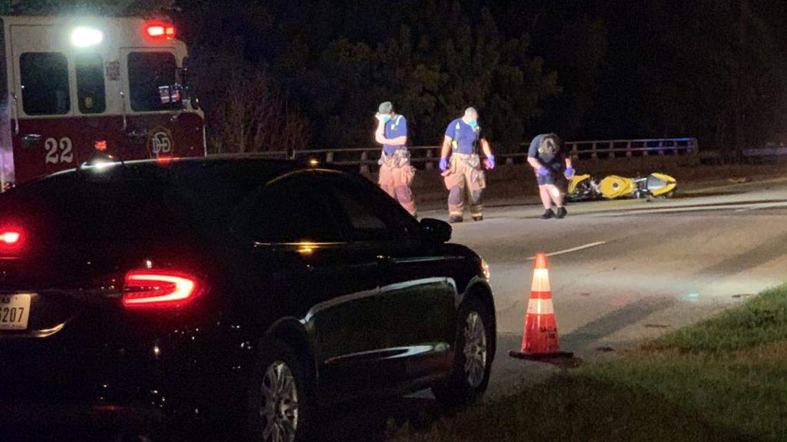 Emergency personnel responding to a fatal motorcycle crash in Dallas in July 2020.