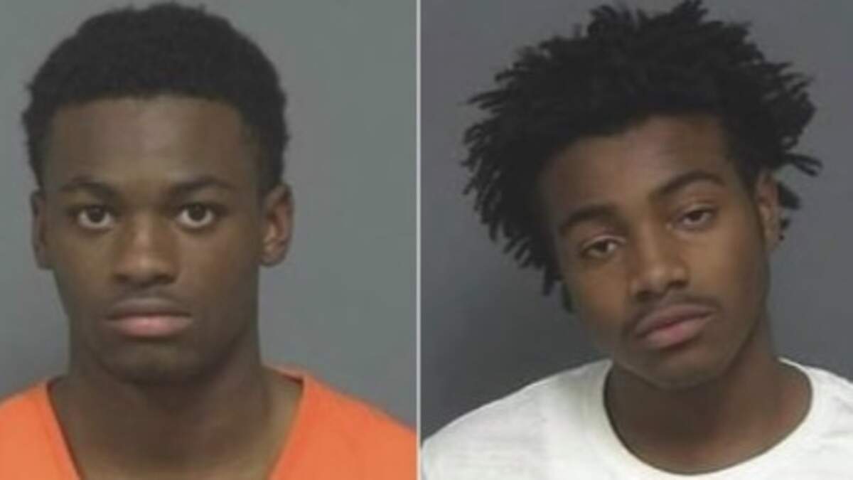 Treveon Hubbard (left) and Dwayne Lassai are accused of shooting and wounding a man Thursday afternoon and then running into Mesquite High School to hide.