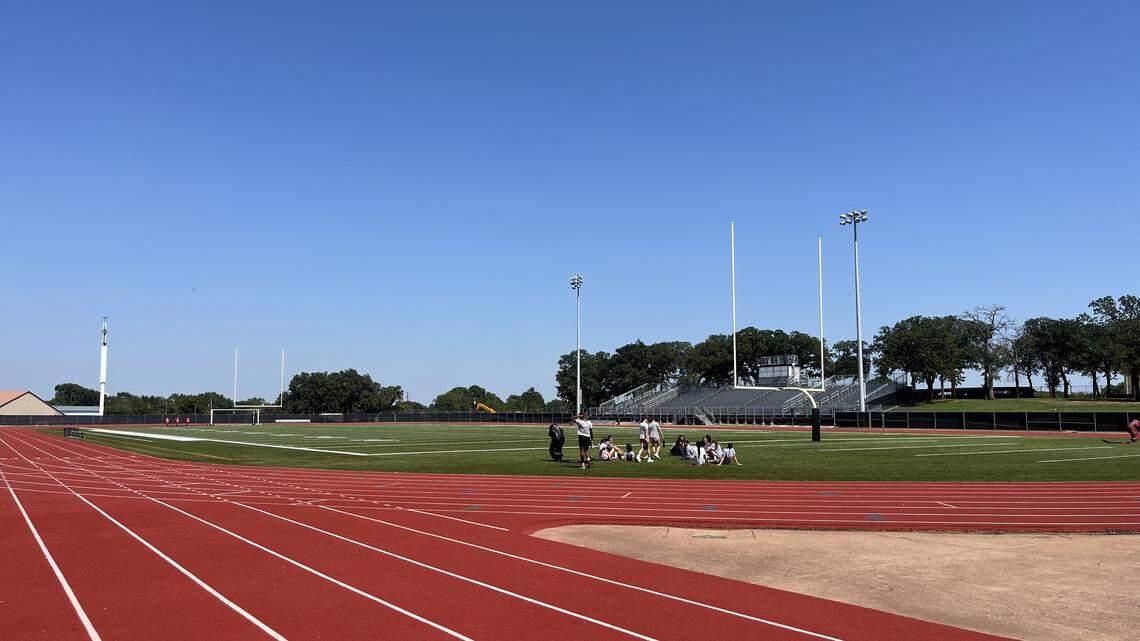 The football field at Trinity High School, where a seventh grader suffered a cardiac arrest during a football game. A staff member used an AED and performed CPR on the child, saving his life.