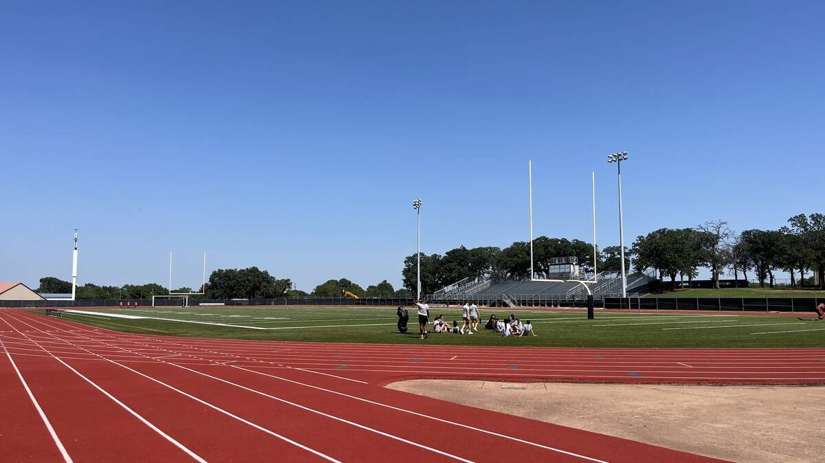 The football field at Trinity High School, where a seventh grader suffered a cardiac arrest during a football game. A staff member used an AED and performed CPR on the child, saving his life.