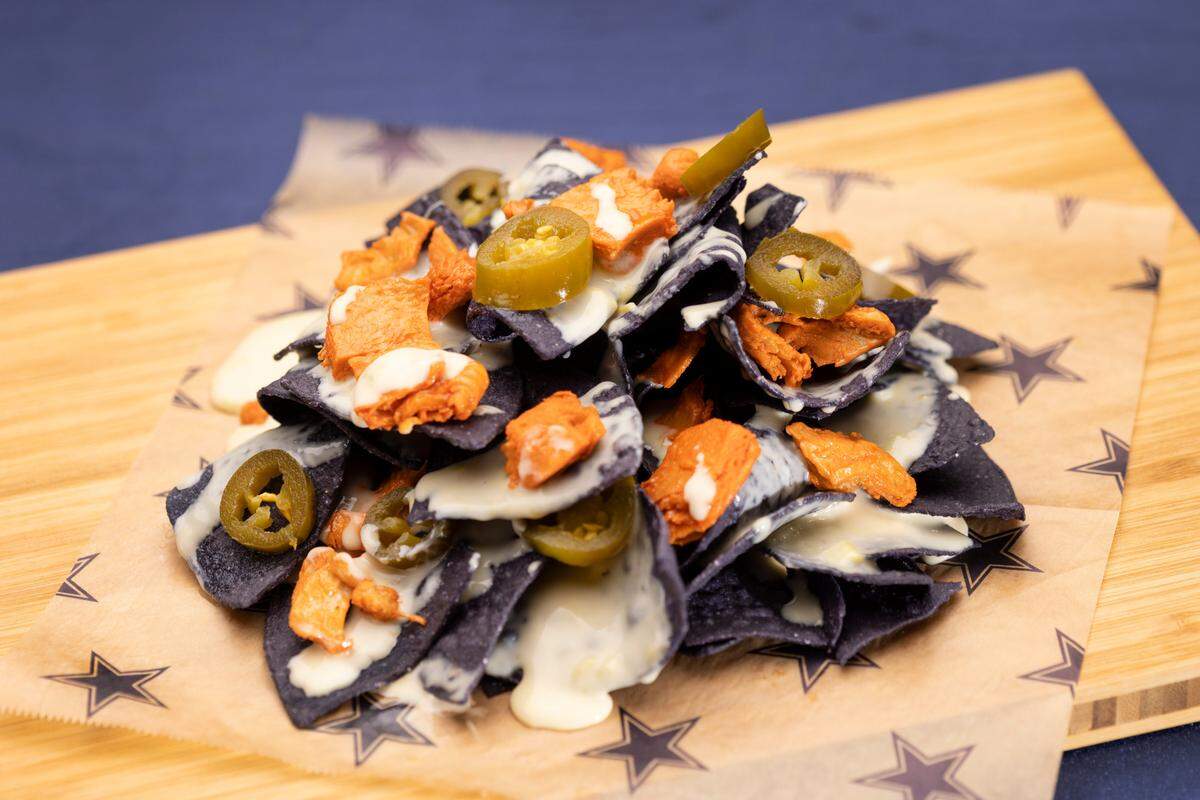 Buffalo chik’n nachos, food photos for Legends at AT&T Cowboys Stadium in Arlington, TX on August 12, 2022.