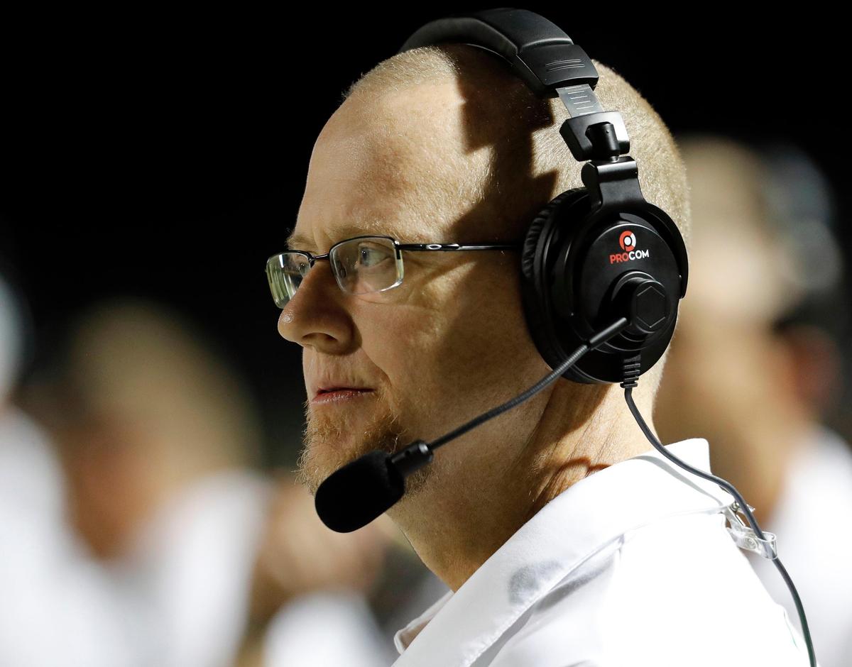 Mansfield head coach Daniel Maberry watches action during the second half of a high school football game at Vernon Newsom Stadium in Mansfield, Texas, Friday, Sept. 20, 2019. Summit defeated Mansfield 28-21. (Special to the Star-Telegram Bob Booth)