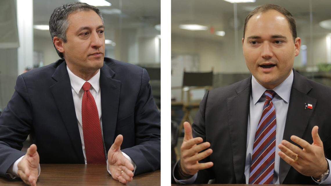 State Rep. Giovanni Capriglione, left, and challenger Armin Mizani of the Keller council.