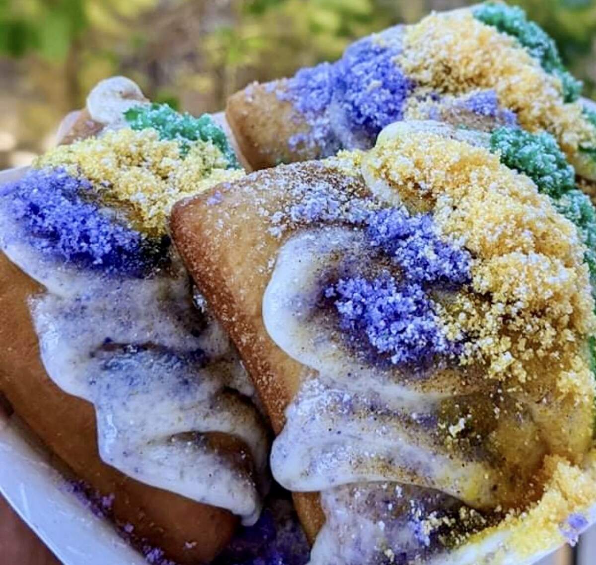 King cake beignets at Dusty Biscuit Beignets.