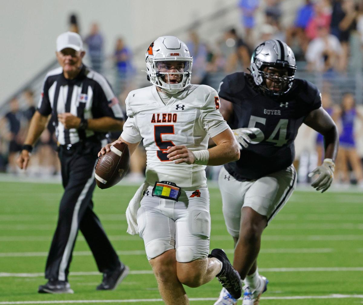 Aledo quarterback Gavin Beard takes over the starting role against Denton Guyer at C.H. Collins Athletic Complex in Denton Texas, Friday, Aug. 30, 2024.